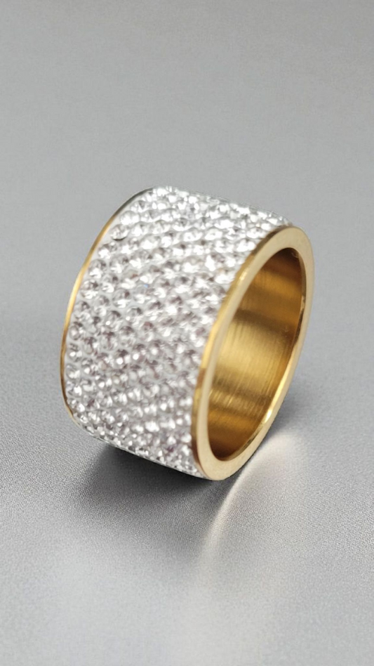 Iced out Gold-plated steel ring.