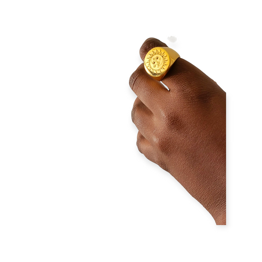 Sun Ring size 10, 18k Gold-plated steel.