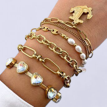 Beaded Chain Bracelet with Pearls,18k Gold-plated steel.