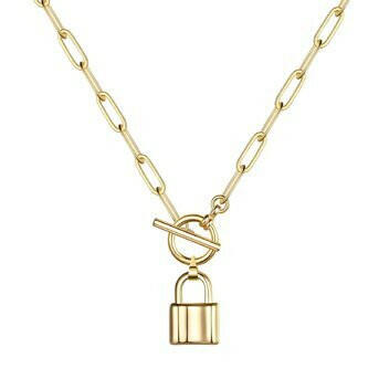 Lock chain necklace Gold plated steel.