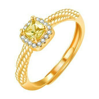 Yellow crystal Zirconia Ring  ,18K Gold-plated Brass.