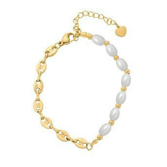 Beaded Chain Bracelet with Pearls,18k Gold-plated steel.