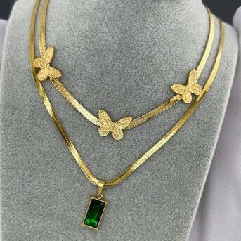 Butterflies Necklace 18k Gold-plated steel.