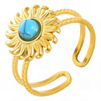Vintage "Opal Sun flower" Ring 18k Gold-plated steel.