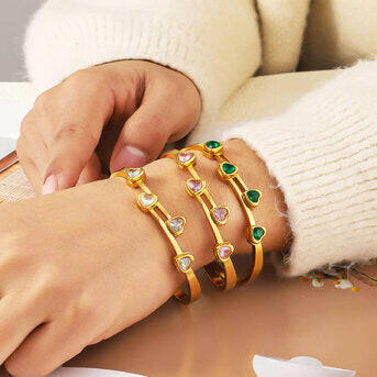 Emerald Heart Bangle-18k Gold-plated steel.