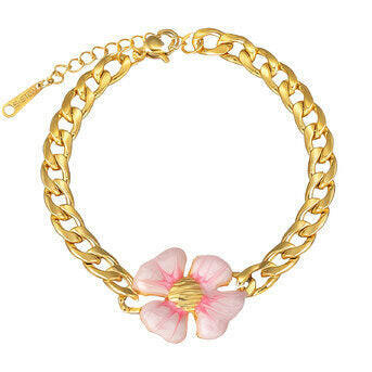 "Pink Blossom  Bracelet" -18k Gold-plated steel.