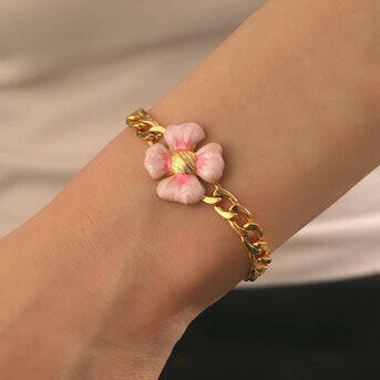 "Pink Blossom  Bracelet" -18k Gold-plated steel.